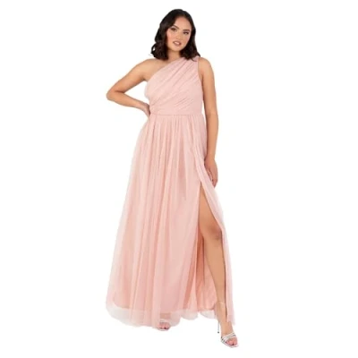 Image of Anaya with Love Womens Ladies Maxi One Cold Shoulder Dress Slit Split Sleeveless Prom Wedding Guest Bridesmaid Ball Evening Gown, Peach Blush 8