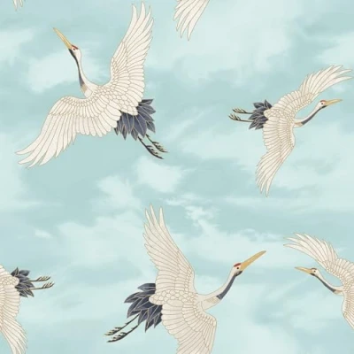 Image of Catherine Lansfield Cranes Wallpaper Duck Egg Blue