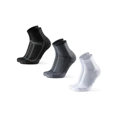 Image of DANISH ENDURANCE Cushioned Running Socks for Long Distances, Quarter Length, Anti Blister Men &amp; Women, 3 Pack, Multicolour (1x Black, 1x Grey, White), 9 12