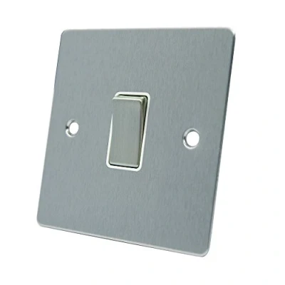 Image of AET FSC1GSWIWSI Satin Chrome Flat Intermediate White Insert Metal Rocker Switch 10 Amp Single 1 Gang Light