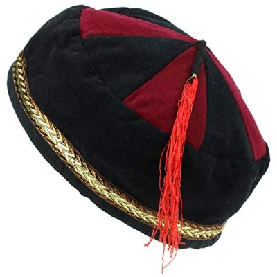 Image of Siesta Nepalese Velvet Smoking Hat Black &amp; Red (Large)