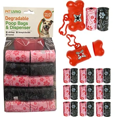 Image of DOGGY WASTE REFILL DEGRADABLE BAGS POOP SCOOP REFILLABLE 400 2 COLOURS POO FOR DOGS WITH DISPENSER VALUE PACK (Black &amp; Pink)