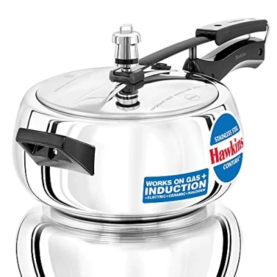 Image of Hawkins Contura 3.5 Litre Pressure Cooker, Stainless Steel Handi Induction Silver (SSC35)