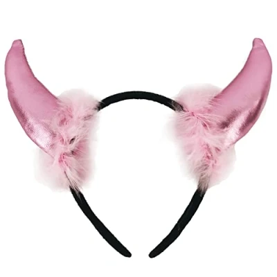 Image of Pohotobooth Props Ltd Pink Devil Horns With Fur Headband