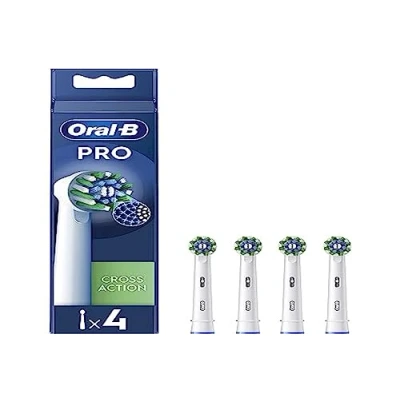 Image of Oral B Pro Cross Action Electric Toothbrush Head, X Shape and Angled Bristles for Deeper Plaque Removal, Pack of 4 Heads, White