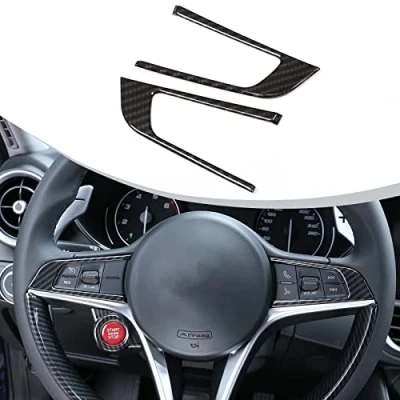 Image of 2 x Carbon Fiber Style ABS Plastic Steering Wheel Decoration Frame Trim For Giulia Stelvio