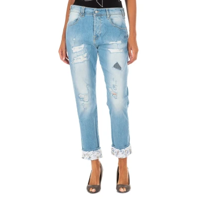 Image of Met Womens Long denim pants with straight hem cut 10DBF0667 woman Blue Cotton Size 27 (Waist)