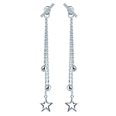 Image of Yumilok Jewelry 925 Sterling Silver Cubic Zirconia Bar Ear Stud Beads and Stars Dangle Earring Jackets for Women/Ladies/Girls