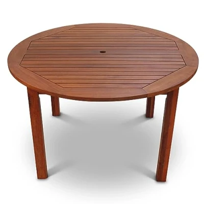 Image of BrackenStyle Devon 120cm Round 4 6 Seat Hardwood Dining Table Durable Indoor and Outdoor Suitable Commercial Grade for Patios, Gardens &amp; Areas
