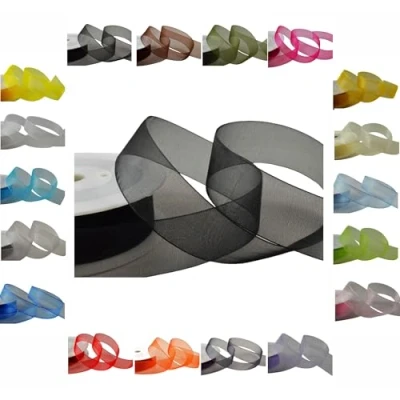 Image of 50m / 25m Roll Luxury Organza Woven Edge Ribbon Reel Rolls 3mm, 9mm, 15mm, 25mm, 40mm (Black, 9mm 25 Metres)