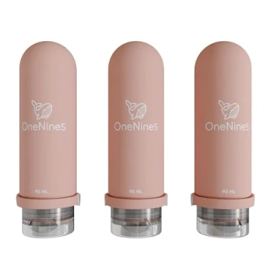 Image of OneNine5 Travel Bottles for Toiletries 3 Pack 90ml (Pink) Essentials Silicone Refillable Liquid Bottles. Airline Approved 100ml Toiletries.