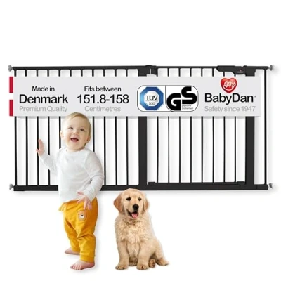Image of BabyDan Premier, Extra Wide Pressure Fit Stair Gate, Covers openings between 145.5 151.7 cm/57.3 59.7 inches, Baby Gate/Safety Metal, Black, Made in Denmark (Pet Gate/Dog gate)