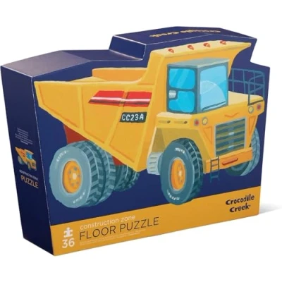Image of Crocodile Creek Construction Zone 36 Piece Jigsaw Floor Puzzle with Heavy Duty Shaped Box for Storage, Large 20&quot; x 27&quot; Completed Size, Designed Kids Ages 3 Years and up