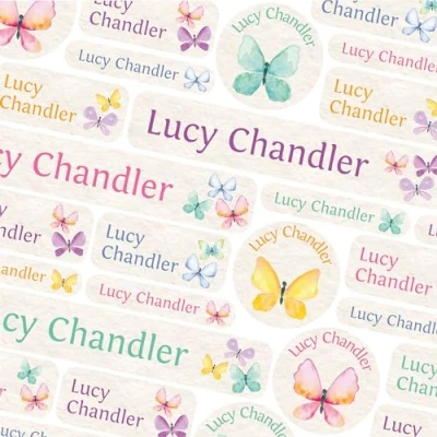 Image of 123 Name Labels for Kids No Iron Tags Clothes Stickers Water Bottles, School Uniform, School, Nursery, Care Homes, Washable and Dishwasher Safe Children (Butterflies)