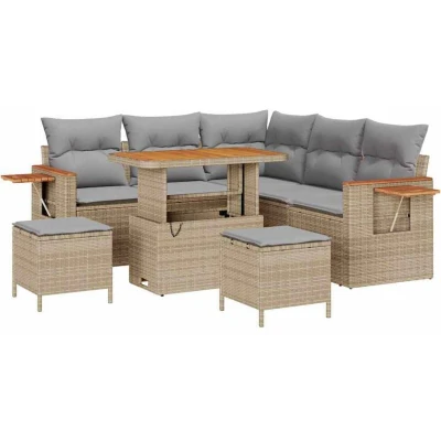 Image of vidaXL 8 Piece Garden Sofa Set with Cushions Beige Poly Rattan Acacia