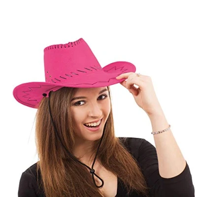 Image of Bristol Novelty BH487 Pink Cowboy Hat Leather Stiched, Unisex Adult, One Size
