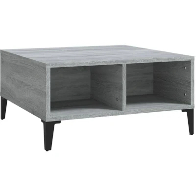 Image of vidaXL Coffee Table with Storage Shelf, Grey Sonoma Square Design Engineered Wood and Metal Legs, Modern Living Room Furniture
