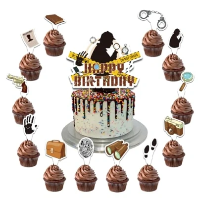 Image of 25 Pcs Detective Cake Decorations Topper Cupcake Toppers for Birthday Party Supplies
