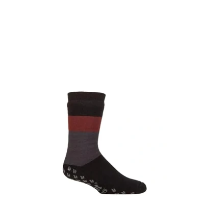 Image of Mens 1 Pair SOCKSHOP Heat Holders Iomi Raynaud&#039;s 3.1 TOG Striped Thermal Slipper Socks Block Stripe Black 6 11