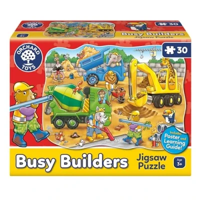 Image of Orchard Toys Busy Builders Jigsaw Puzzle, 30 Piece Shaped Educational For Kids Age 3+, Develops Hand Eye Coordination
