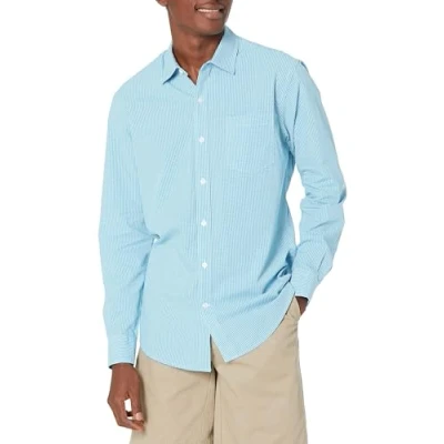 Image of Amazon Essentials Men&#039;s Regular Fit Long Sleeve Casual Poplin Shirt, Aqua Blue Gingham, XL