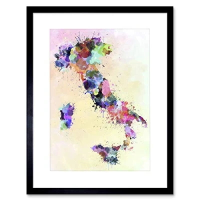 Image of Wee Blue Coo Map Italy Sardinia Sicily Paint Colour Splatter Framed Wall Art Print