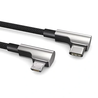 Image of 0.15m USB C to Micro USB, OTG cable, charges devices, angled plug, data charging 2.0