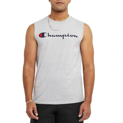 Image of Champion Men&#039;s Graphic Jersey Muscle Shirt, Oxford Gray, XL