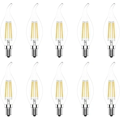 Image of 10 Pack 6W E14 Bulb Filament LED Flame Candle 2700K Warm White Equivalent Bulbs Incandescent Halogen 60W Dimmable AC220 240V