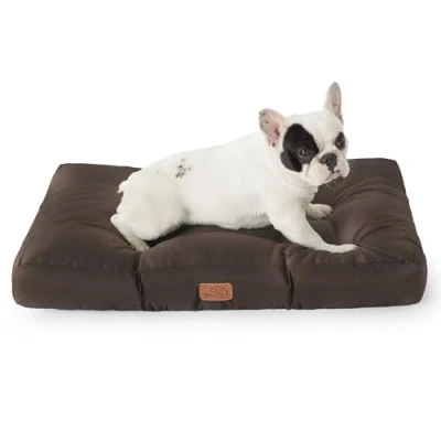 Image of Bedsure Waterproof Dog Bed Medium Washable Mattress with Oxford Fabric for large dogs, Water Resistant Flat Pillow Small Crate, Brown, 76x50x10cm
