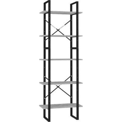 Image of vidaXL 5 Tier Book Cabinet Concrete Grey 60x30x175 cm Engineered Wood