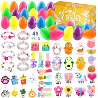 Image of Acuiwer Girls Toy filled Easter Eggs 48 PCS Pre Hunt Kit Surprise with Toys &amp; Accessories for Princess Party Favors Gifts