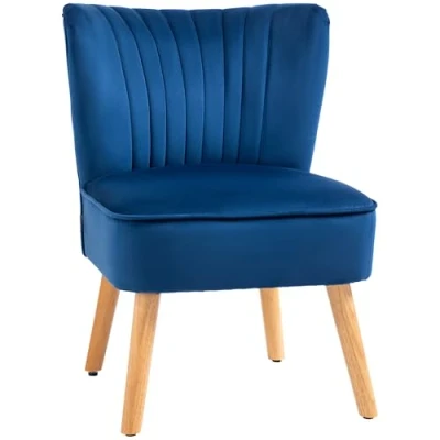 Image of HOMCOM Velvet Accent Chair Occasional Tub Seat Padding Curved Back with Wood Frame Legs Home Furniture Dark Blue