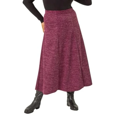 Image of Roman Originals Jersey Skirt for Women UK Ladies Midi Maxi Ditsy Floral Summer Spring Holiday Swing Shape Vacation Smart Casual Work Cocktail Party Going Out Wine Size 20