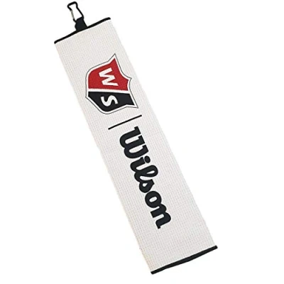 Image of Wilson Staff Unisex Golf Towel, Triple Folded, TRI FOLD, Microfibre, White, One size fits all, WGA9000101