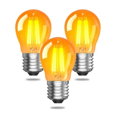 Image of TobeBright 2.5W E27 LED Screw in Light Bulb Warm White,G45 Golf Ball Edison Large Vintage 2200K for Lamps,Low Energy Bulb,Amber Glass,Equivalent 20 25W,Non Dimmable,3 Pack