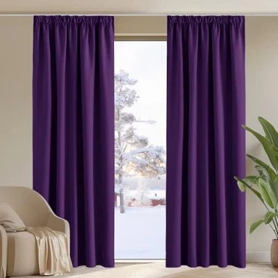 Image of PONY DANCE Large Window Blackout Curtains Pencil Pleat Light Block Curtain Drapes for Living Room Halloween Decoration Energy Saving Treatments, 2 Panels, W66 X L90, Purple