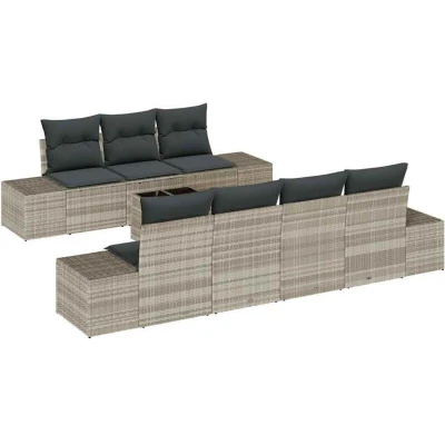 Image of vidaXL 8 Piece Garden Sofa Set with Cushions Light Grey Poly Rattan