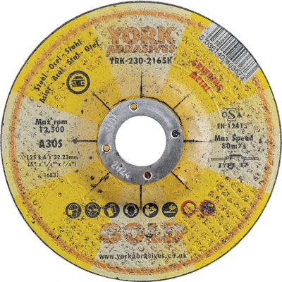 Image of York Abrasives Gold 125 X 6 22MM A30 S Reinforce Grinding Discs for Metal Type 27 Depressed Centre (DPC)
