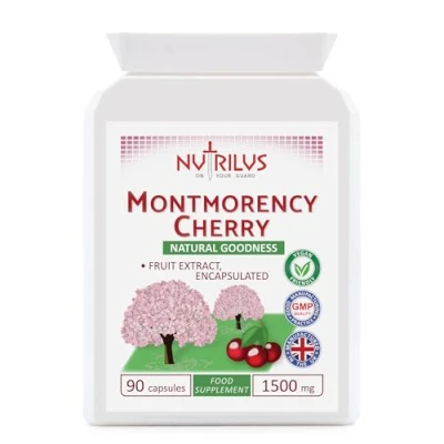 Image of Montmorency Cherry 90 Capsules 1500mg Freeze Dried Tart Extract High Strength Supplement UK Made Vegan
