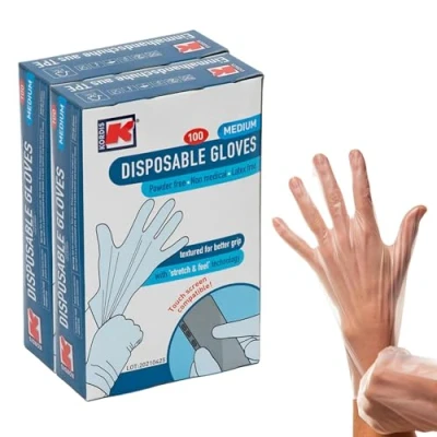 Image of Kordis TPE Disposable Gloves 2 x Box Of 100. Multi Purpose Single Use Powder Free, Latex Free. Heavy Duty Protective Hygiene Gloves, Total Glove Count 200. Clear, Medium Size.