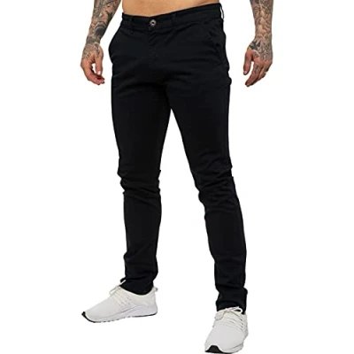 Image of Enzo Mens Designer Skinny Slim Fit Chinos Super Stretch Trousers Pants EZ348 Navy 34 Short
