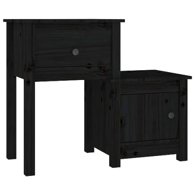 Image of vidaXL Bedside Cabinet in Black Solid Pine Wood Stylish and Traditional Design Ample Storage Space Flexible Installation Ideal for Bedroom