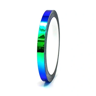 Image of 10 Metre Flip Flop Chrome Decorative Stripes Craft Effect Film Hologram Chameleon Car Motorcycle Model Making Adhesive Strip (FF4 Blue/Green, 7 mm Width)