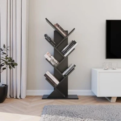 Image of ComfortCove Tree Bookshelf, Bookcase, Floor Standing Book Shelf, Storage Rack for Living Room, Home Office, Bedroom or Kitchen, 7 Black