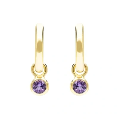 Image of Ivy Gems 9ct Yellow Gold 3mm Amethyst Hoop Earrings