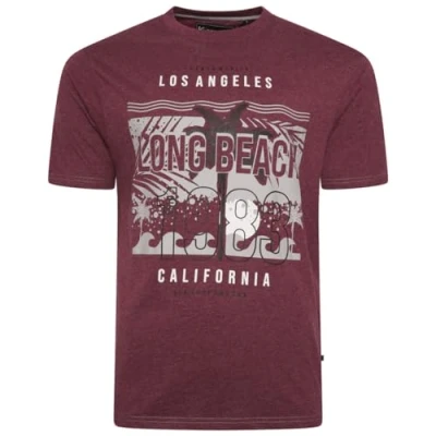 Image of KAM Long Beach T Shirt Graphic Print Short Sleeve Crew Neck California Casual Mens Plus Size 2XL 8XL 5729 (UK, Alpha, 3XL, Plus, Regular, Burgundy Marl)