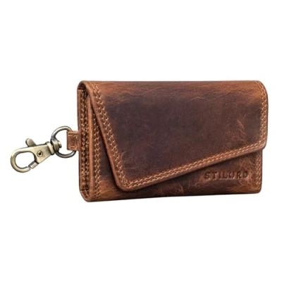 Image of STILORD &#039;Tinus&#039; Key Holder Wallet with RFID Blocking Leather Pouch Vintage Card Snap Hook Organiser Genuine Leather, Colour:Kara Cognac