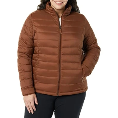Image of Amazon Essentials Women&#039;s Lightweight Long Sleeved, Water Resistant, Packable Puffer Jacket (Available in Plus Size), Dark Toffee Brown, XS