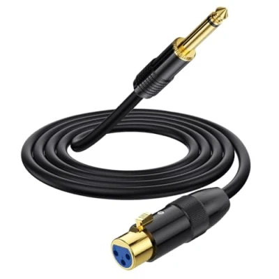 Image of HTGuoji XLR to 6.35mm 1/4 inch Cable, 3 Pin Female 6.35mm(1/4&quot;) TS Mono Jack Lead Unbalanced Guitar Cable Microphone Audio Adapter for Speaker Mic Mixer AMP (1 Meter)